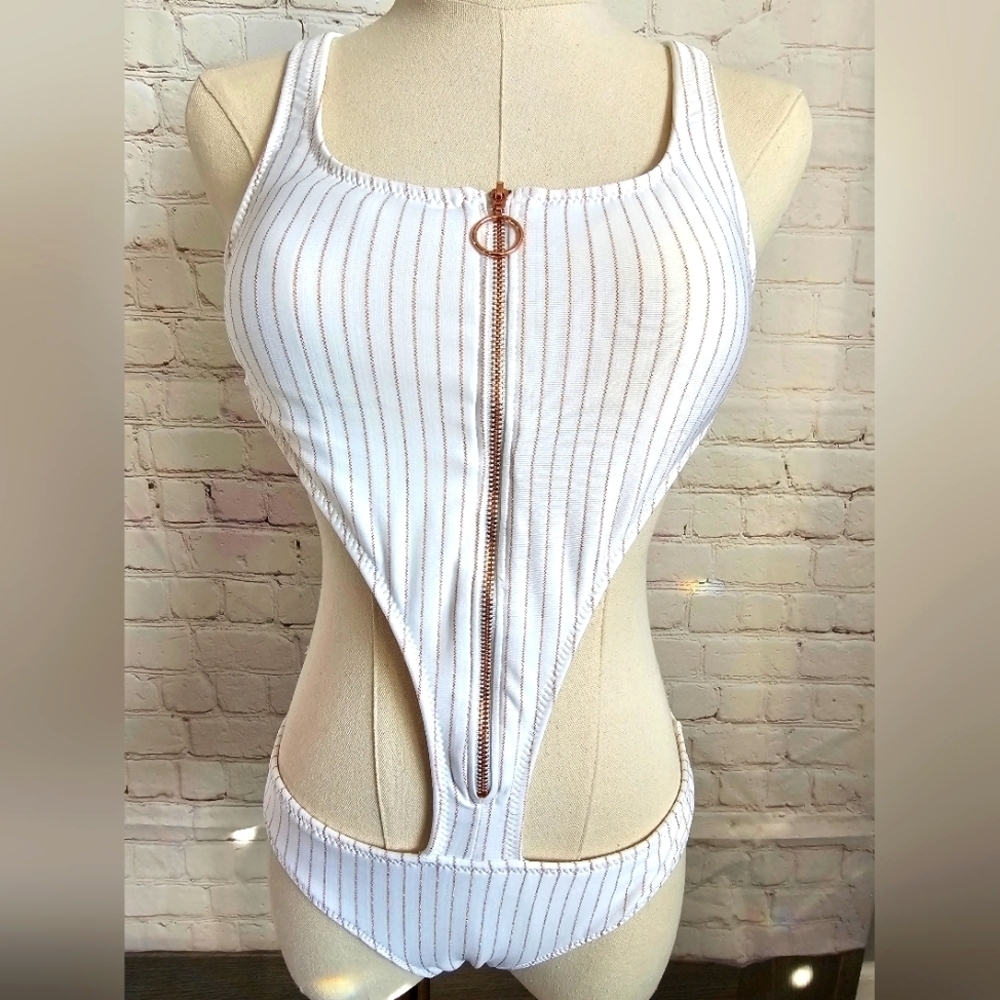 Revolve Spring Training Zip Monokini in Rose Gold | ale by alessandra | Medium
